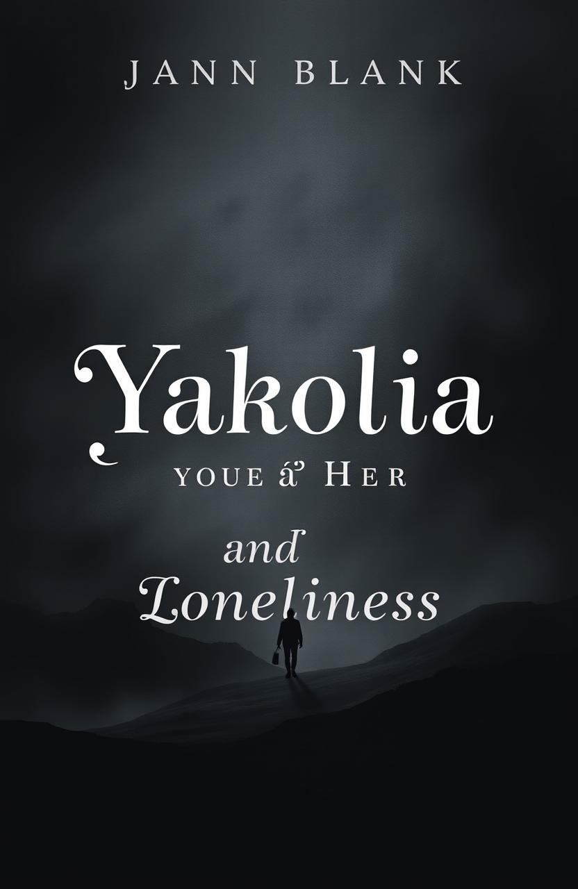 A book cover design for 'Yakolia and Her Loneliness', featuring a striking dark and monochromatic color scheme