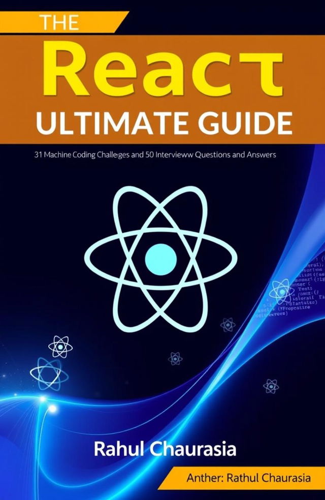 A captivating book cover design for "The React Ultimate Guide", featuring a bold and modern font for the title prominently at the top