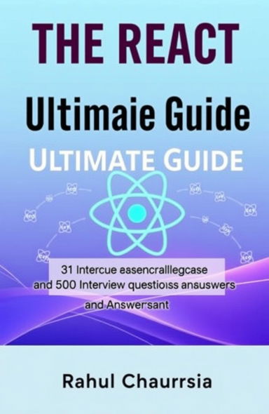 A captivating book cover design for "The React Ultimate Guide", featuring a bold and modern font for the title prominently at the top