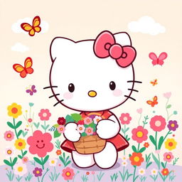 A cute and playful illustration of Hello Kitty, portrayed as a cheerful character with her signature pink bow and adorable facial features