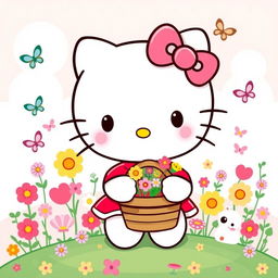 A cute and playful illustration of Hello Kitty, portrayed as a cheerful character with her signature pink bow and adorable facial features