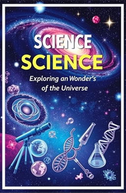 An A4 size book cover featuring a captivating science theme