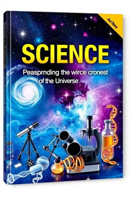 An A4 size book cover featuring a captivating science theme