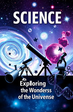 An A4 size book cover featuring a captivating science theme