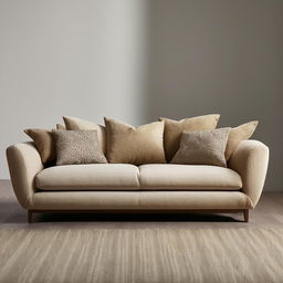 A luxurious and comfortable sofa in a living room setting, characterized by plush cushions and an inviting atmosphere.