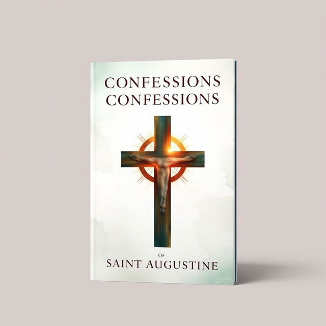 The cover design for the book 'Confessions of Saint Augustine', featuring a modern and artistic interpretation of a cross integrated into the design