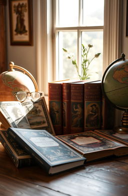 An exquisite collection of timeless guides displayed elegantly on a wooden desk