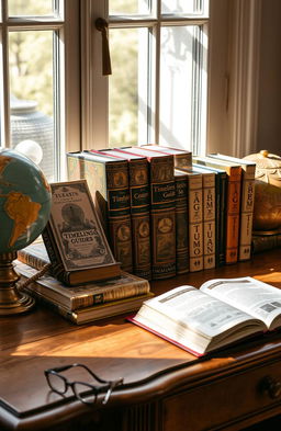 An exquisite collection of timeless guides displayed elegantly on a wooden desk