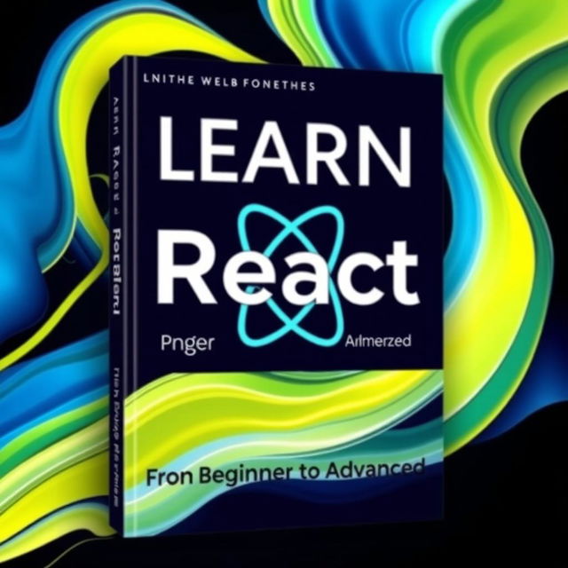 A visually striking and modern book cover for a title on React, featuring a dynamic abstract background with fluid shapes and vibrant colors like blue, green, and yellow