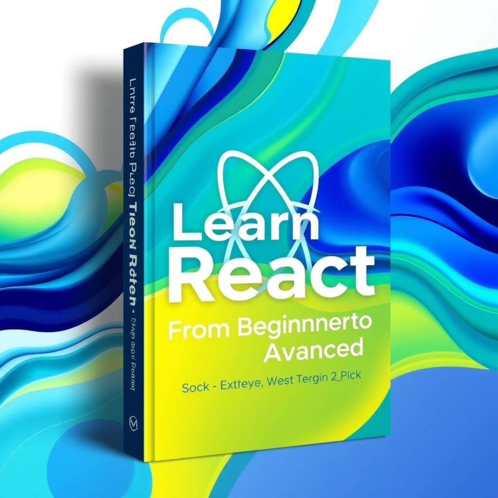 A visually striking and modern book cover for a title on React, featuring a dynamic abstract background with fluid shapes and vibrant colors like blue, green, and yellow