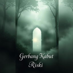 A captivating book cover for a novel titled 'Gerbang Kabut', featuring a mystical fog-shrouded forest as the background