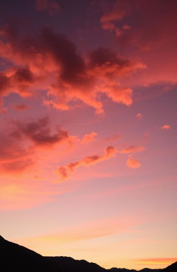 A stunning view of a sunset sky, filled with vibrant shades of orange, pink, and purple blending beautifully