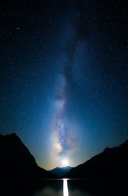 A stunning night sky filled with countless twinkling stars, showcasing a vibrant Milky Way galaxy arching gracefully across the horizon