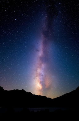 A stunning night sky filled with countless twinkling stars, showcasing a vibrant Milky Way galaxy arching gracefully across the horizon