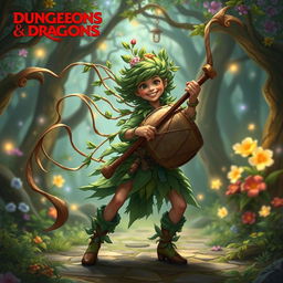 A fantasy character inspired by Dungeons & Dragons, a Hedge Bard, equipped with a unique drum whip