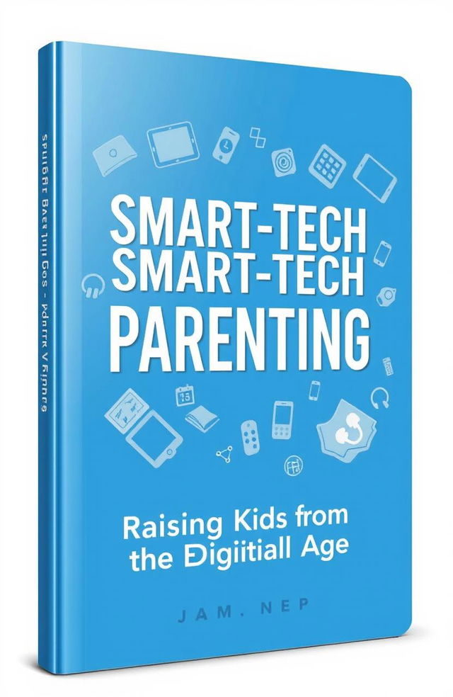 A sleek, modern blue ebook cover featuring the title "Smart-Tech Parenting: Raising Kids in the Digital Age" prominently displayed in a stylish font