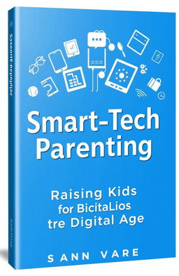 A sleek, modern blue ebook cover featuring the title "Smart-Tech Parenting: Raising Kids in the Digital Age" prominently displayed in a stylish font
