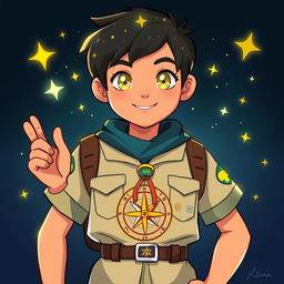 A character inspired by stars and constellations, reflecting a youthful spirit and embodying the essence of the Brazilian Scout Movement