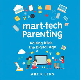 A vibrant blue ebook cover featuring the title "Smart-Tech Parenting: Raising Kids in the Digital Age" in an eye-catching, modern font