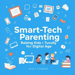 A vibrant blue ebook cover featuring the title "Smart-Tech Parenting: Raising Kids in the Digital Age" in an eye-catching, modern font