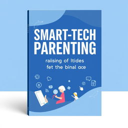 A stylish ebook cover designed in blue and white featuring the title "Smart-Tech Parenting: Raising Kids in the Digital Age" in a contemporary and bold font