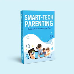 A stylish ebook cover designed in blue and white featuring the title "Smart-Tech Parenting: Raising Kids in the Digital Age" in a contemporary and bold font