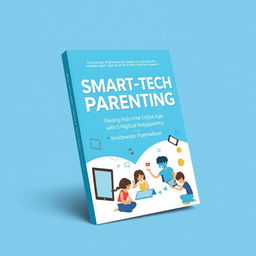 A stylish ebook cover designed in blue and white featuring the title "Smart-Tech Parenting: Raising Kids in the Digital Age" in a contemporary and bold font