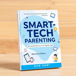 A stylish ebook cover designed in blue and white featuring the title "Smart-Tech Parenting: Raising Kids in the Digital Age" in a contemporary and bold font