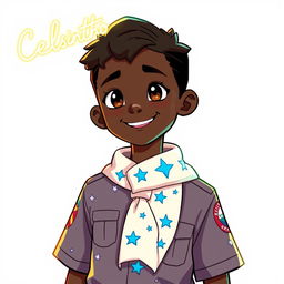 A character inspired by constellations, with a youthful and vibrant appearance, depicted as a Black scout from Brazil