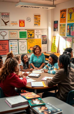 A vibrant scene in a classroom, showcasing the theme of empowerment in education