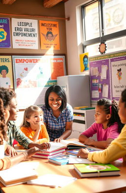 A vibrant scene in a classroom, showcasing the theme of empowerment in education