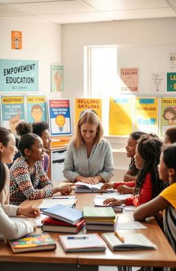 A vibrant scene in a classroom, showcasing the theme of empowerment in education