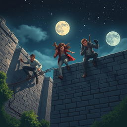 A captivating scene depicting a thrilling escape from a prison, featuring an adventurous atmosphere