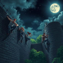 A captivating scene depicting a thrilling escape from a prison, featuring an adventurous atmosphere