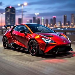 A compact sports car featuring unique plastic panels on the doors and an aggressive body kit, showcasing a sleek and modern design