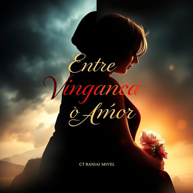 A captivating book cover design for a novel titled 'Entre a Vingança e o Amor'