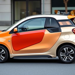 A compact car featuring unique plastic panels on the doors and a family-style body kit with slightly sporty accents