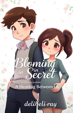 An animated book cover featuring a tall, handsome young college boy standing alongside a young college girl who is visibly pregnant
