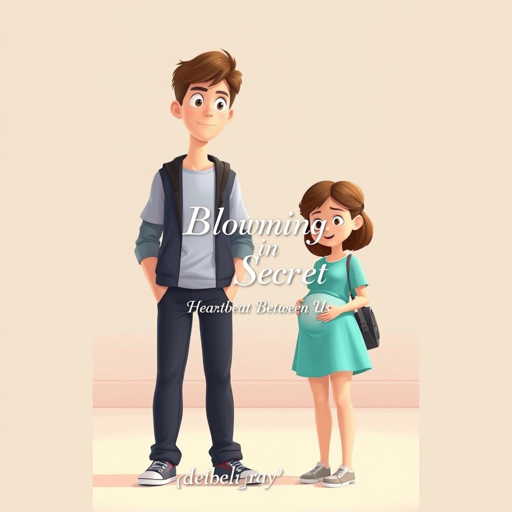 An animated book cover featuring a tall, handsome young college boy standing beside a young college girl who is visibly pregnant