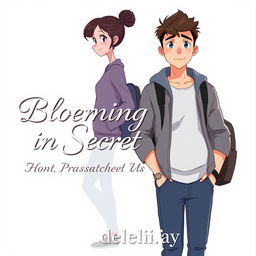 An animated book cover featuring a tall, handsome young college boy standing beside a young college girl who is visibly pregnant
