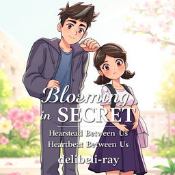 An animated book cover featuring a tall, handsome young college boy standing beside a young college girl who is visibly pregnant