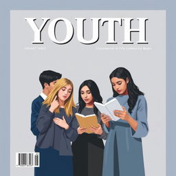 A serious and professional magazine cover aimed at youth, featuring a sophisticated title at the top in bold, modern typography