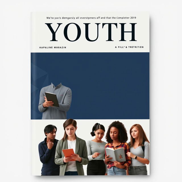 A serious and professional magazine cover aimed at youth, featuring a sophisticated title at the top in bold, modern typography