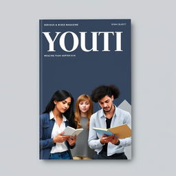 A serious and professional magazine cover aimed at youth, featuring a sophisticated title at the top in bold, modern typography