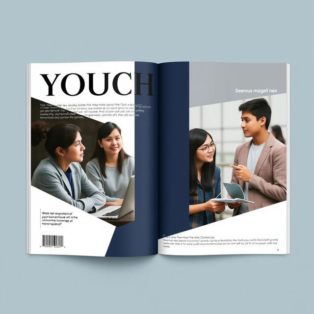 A serious and professional magazine cover aimed at youth, featuring a sleek and minimalist design without any text