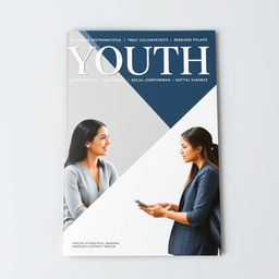 A serious and professional magazine cover aimed at youth, featuring a sleek and minimalist design without any text