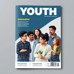 A serious and professional A4 magazine cover aimed at youth, featuring bold, modern typography for the magazine title prominently displayed at the top