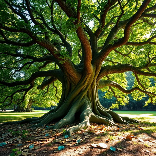 A lush, sprawling tree with a thick, sturdy trunk and a wide canopy, symbolizing wisdom and longevity