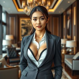 A stunning young Indonesian woman with captivating features and large breasts, showcasing a blend of Indonesian and European heritage