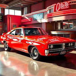 A striking combination of a red Dodge Charger and an Opala, showcasing the muscle of the Charger with the vintage elegance of the Opala
